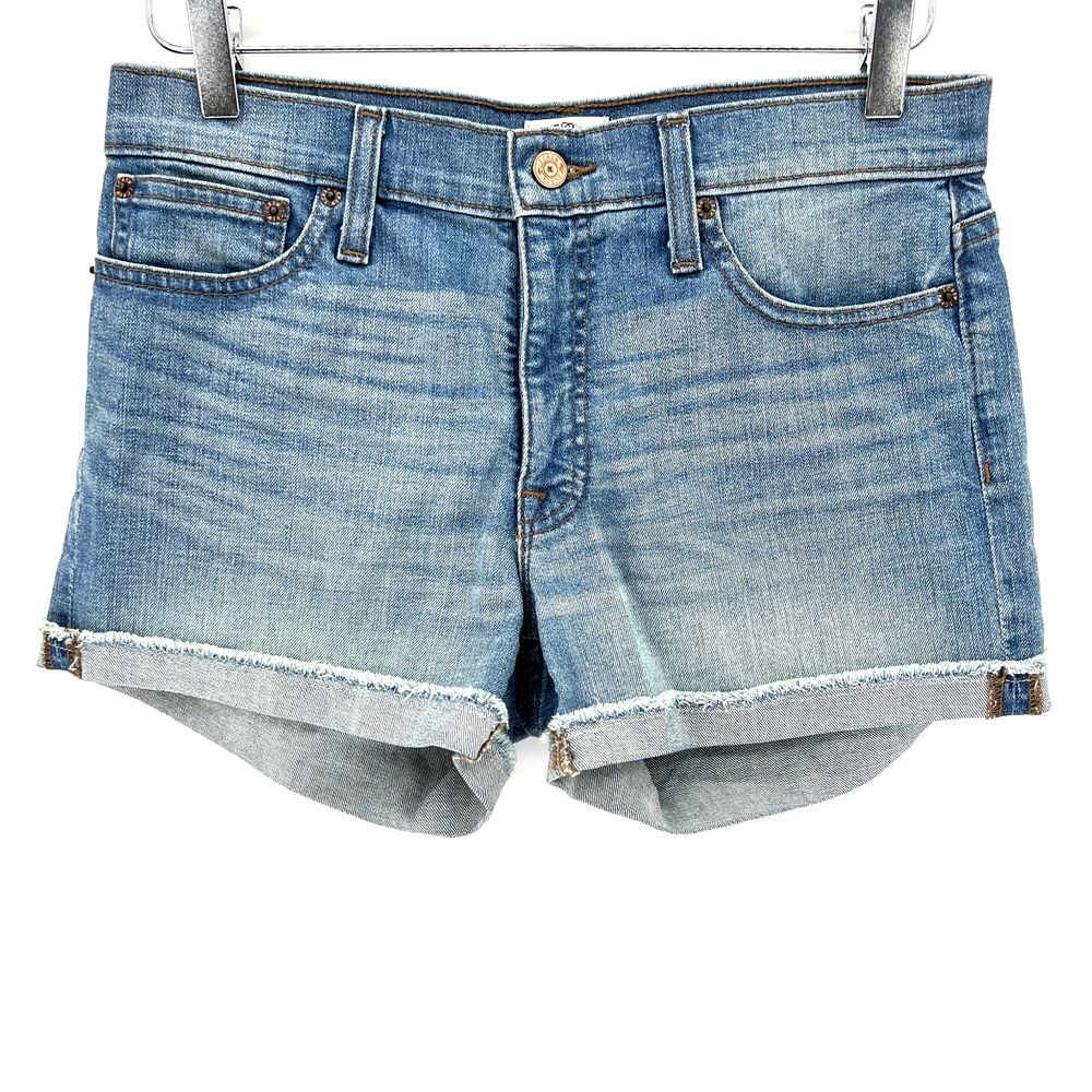 J Crew Mid-Rise Denim Shorts‎ Size 27 Light Wash Cuffed Hem Jean Short H6202